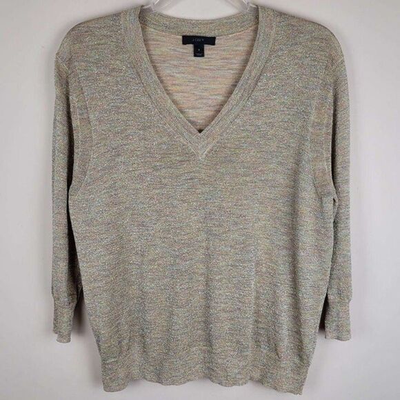 J. Crew Space-Dyed Sparkle Top Lightweight Sweater Metallic Size S - Picture 2 of 9